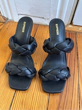 Express Black Braided Double-Strap Heels